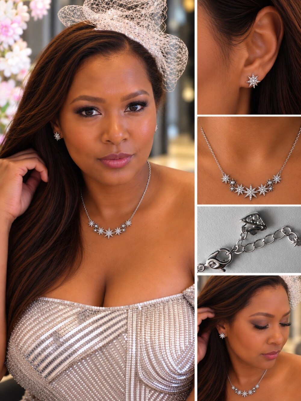 Swarovski Fizzy Set Crystal Necklace and Earrings Set In A Starburst Pattern